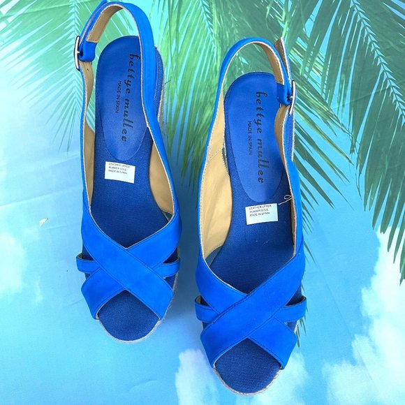 $220 Bettye Muller plage wedge sandal blue - Picture 3 of 11